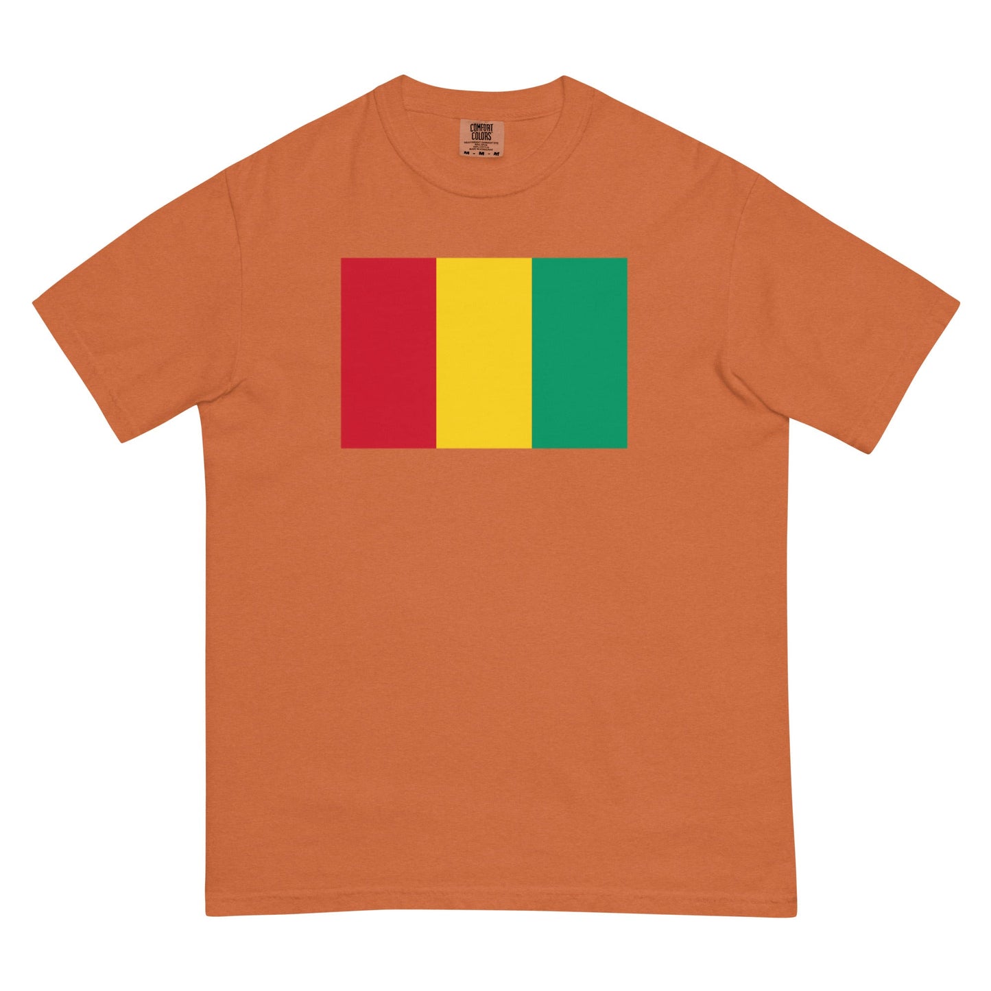 Flat lay of crimson Guinea flag tee, 2X large size