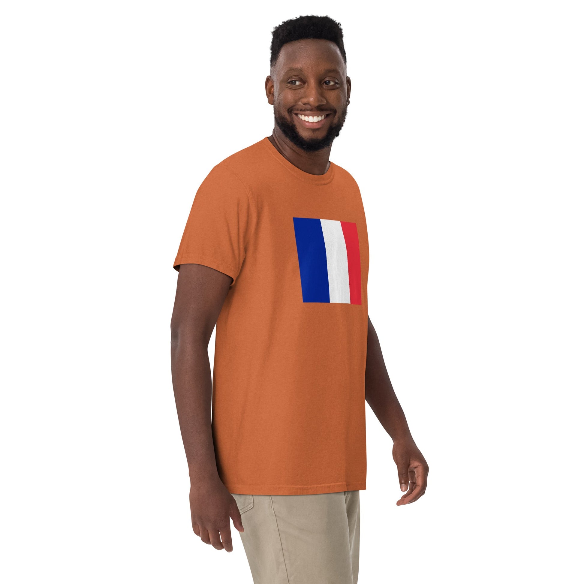 Stylish France 1 flag t-shirt laid flat, 2X large, true navy