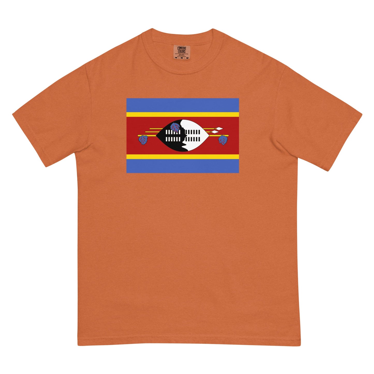 Flat lay of berry Eswatini Formerly Swaziland flag tee, 4X large size