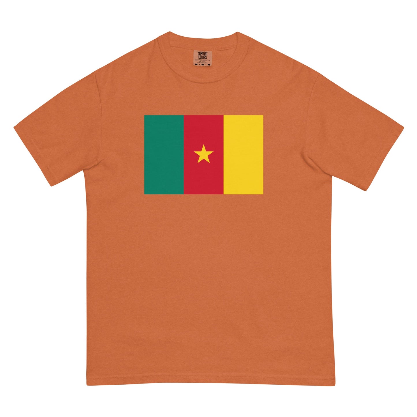 Stylish Cameroon flag t-shirt laid flat, extra large, espresso