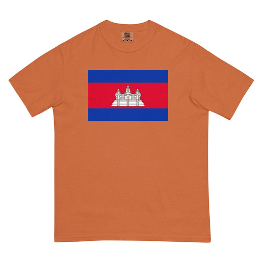 Flat lay of black Cambodia flag tee, small size