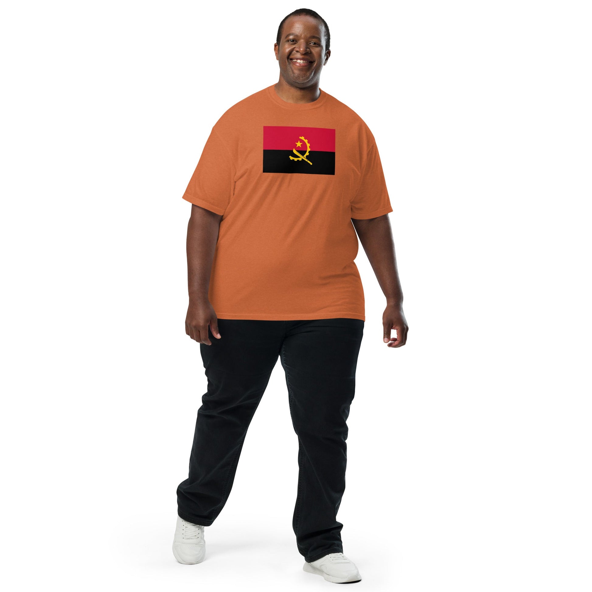 Stylish Angola flag t-shirt laid flat, 2X large, blue spruce