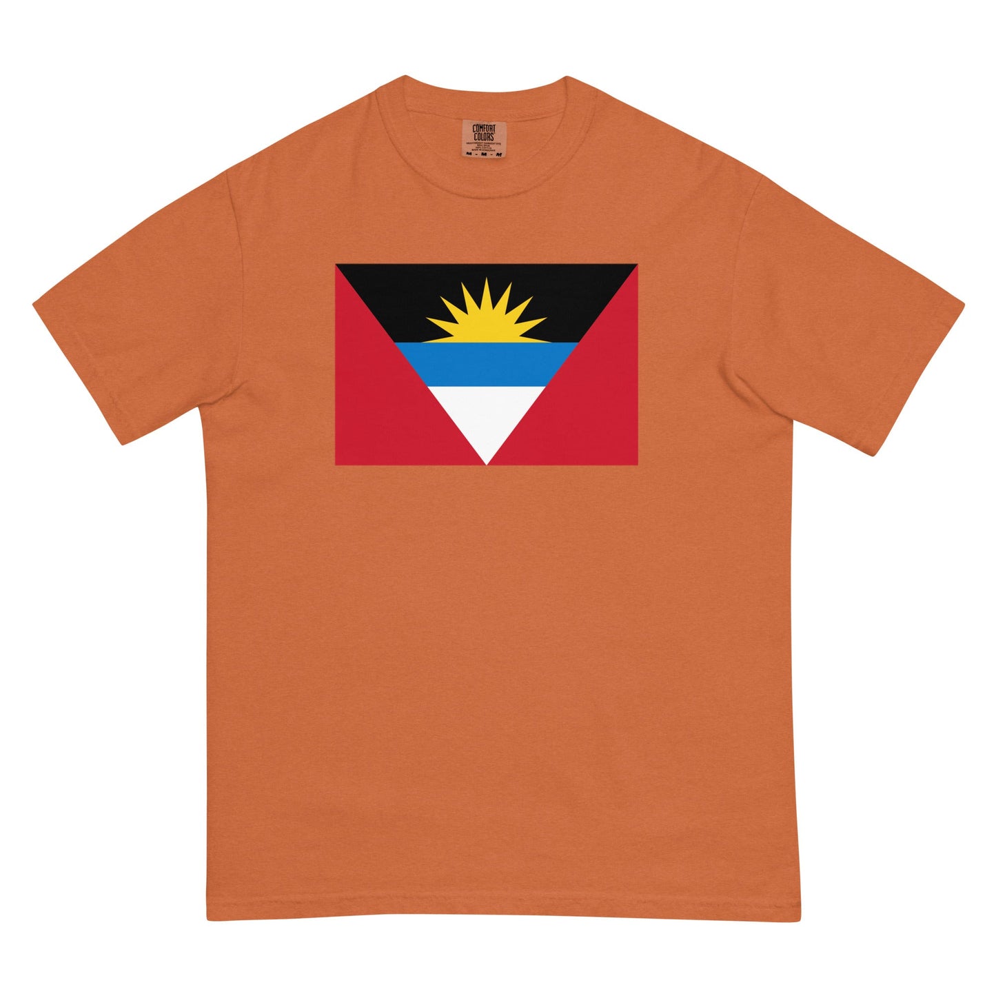Stylish Antigua And Barbuda Flag Pride Shirt flag t-shirt laid flat, 4X large, yam
