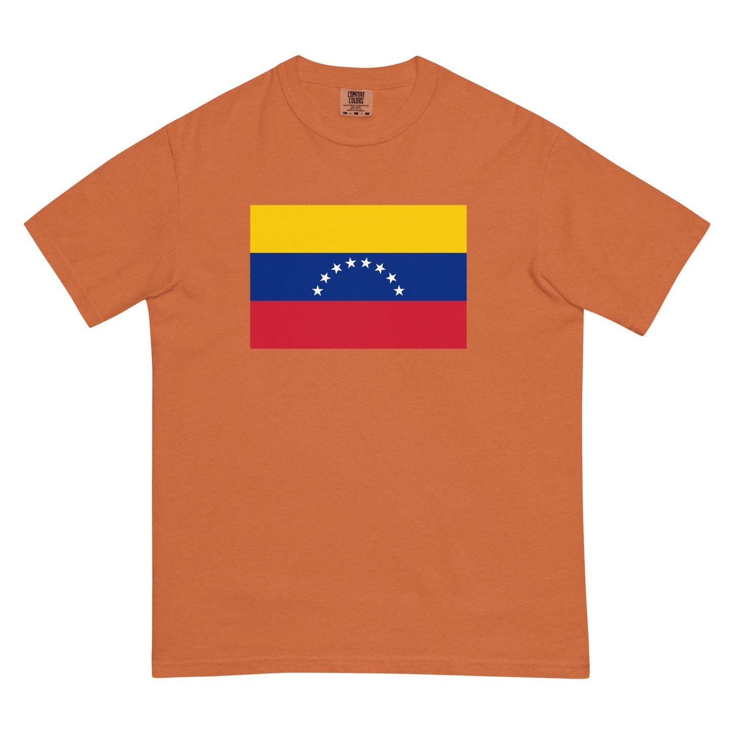 Flat lay of crimson Venezuela flag tee, 4X large size