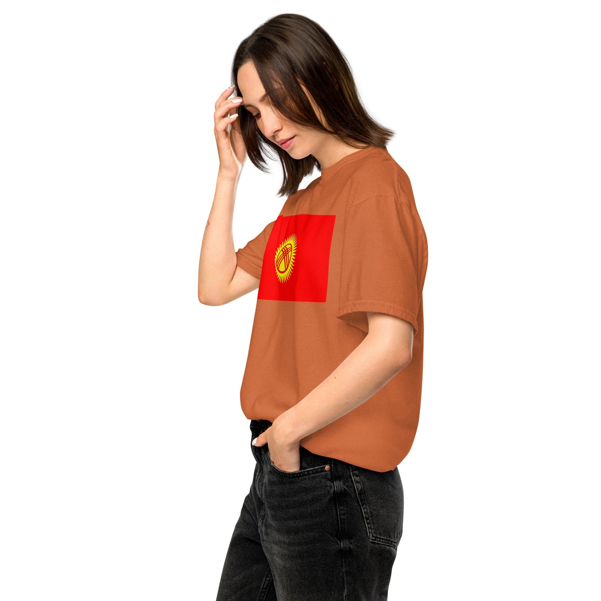 Bold Kyrgyzstan flag design tee in true navy, large
