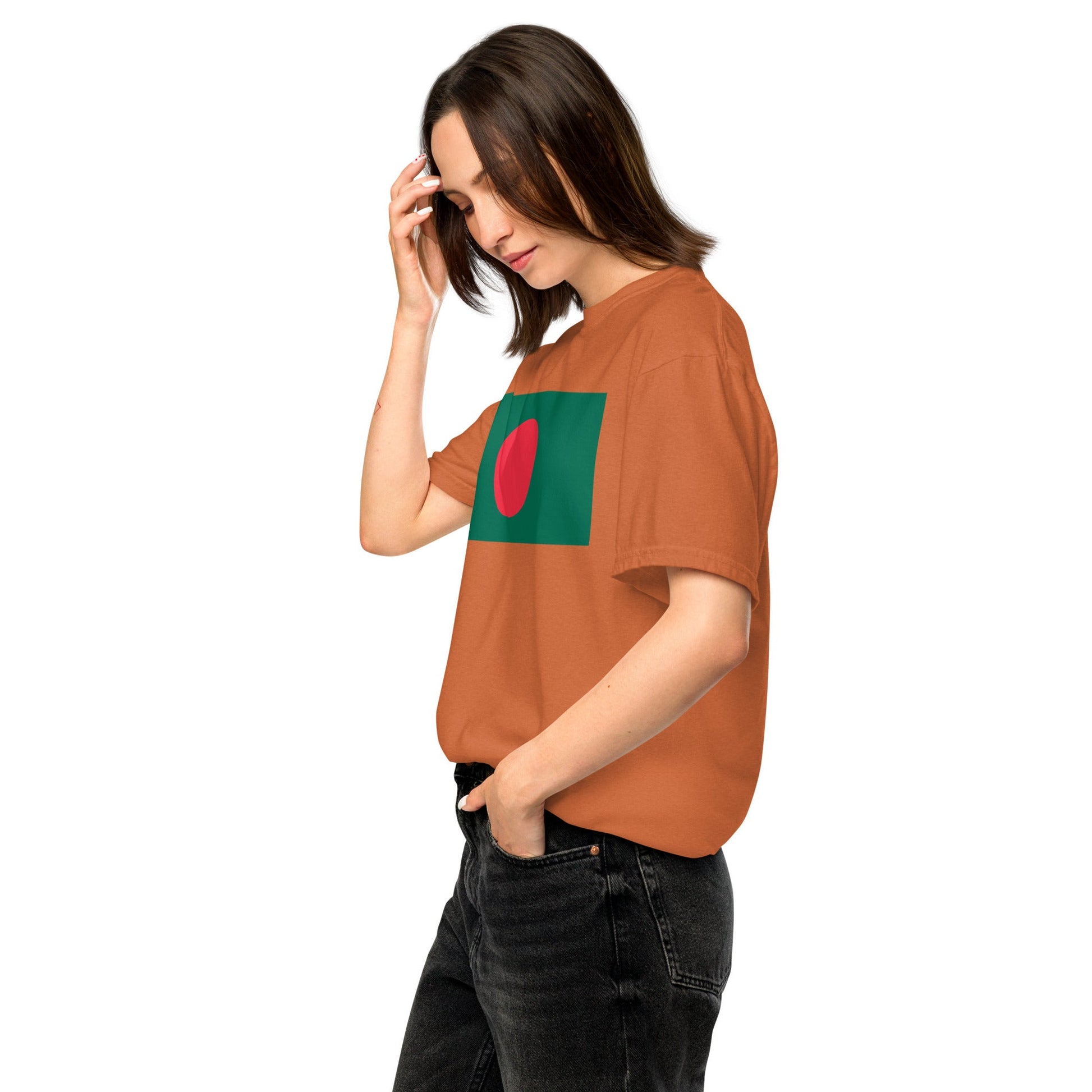 Stylish Bangladesh flag t-shirt laid flat, large, black