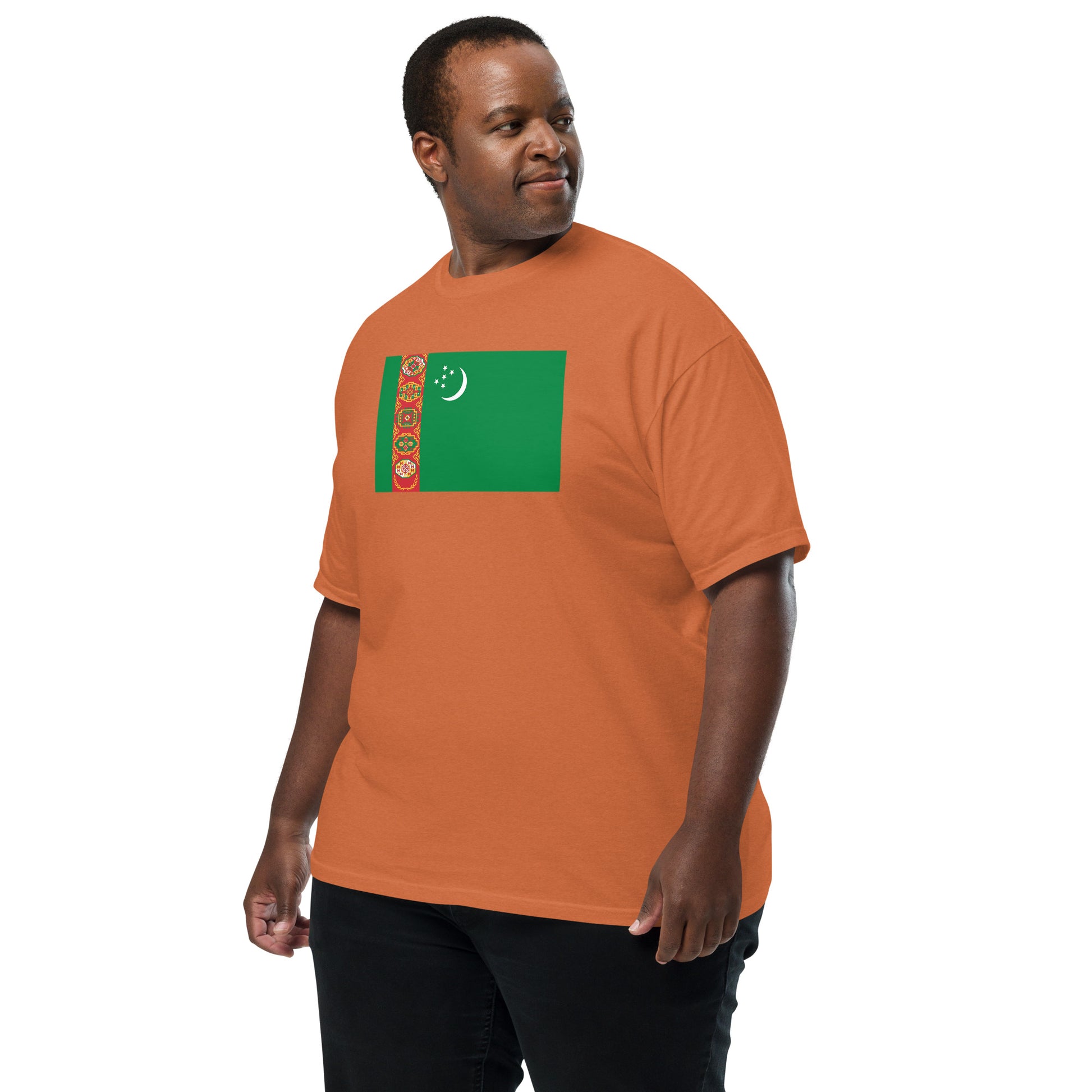 Bold Turkmenistan flag design tee in brick, small