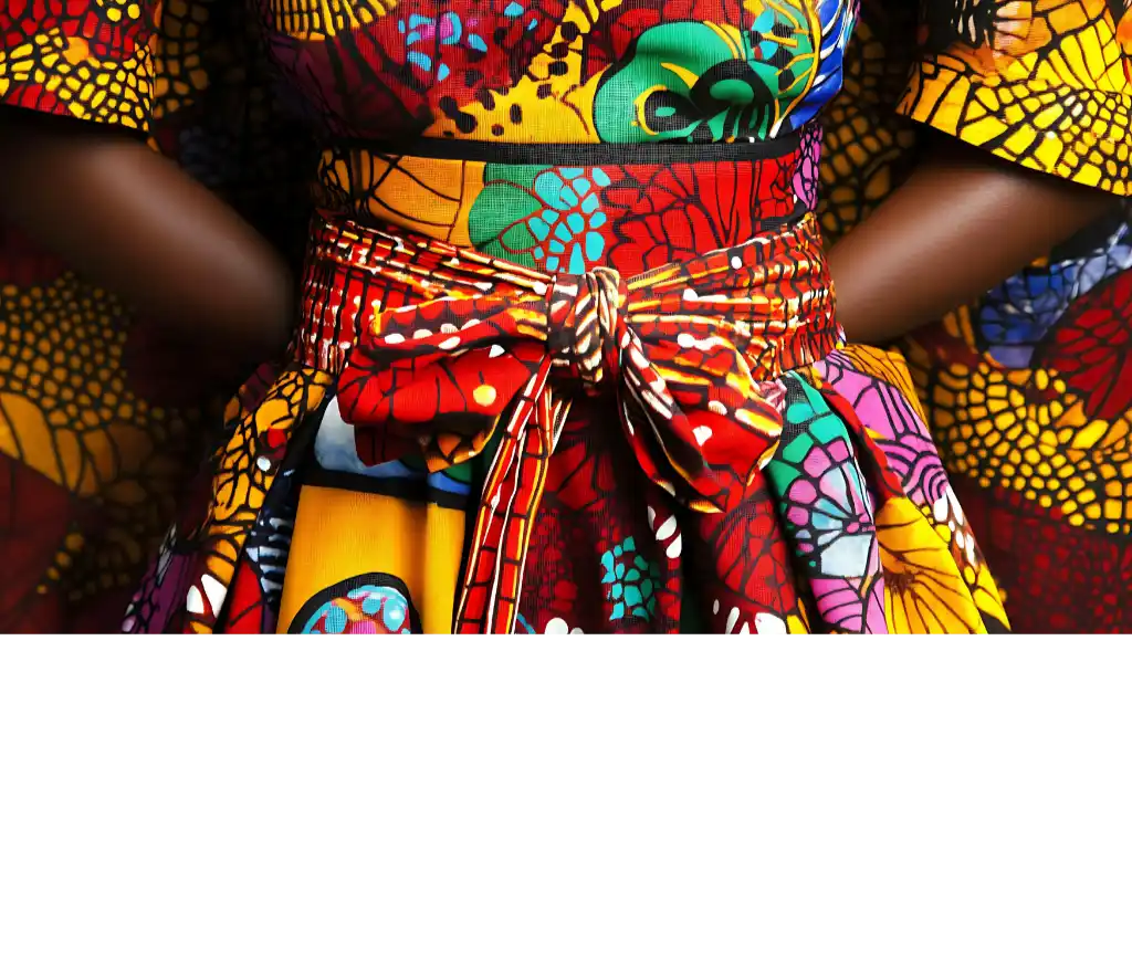 Colorful traditional fabric with a vibrant pattern on a white background